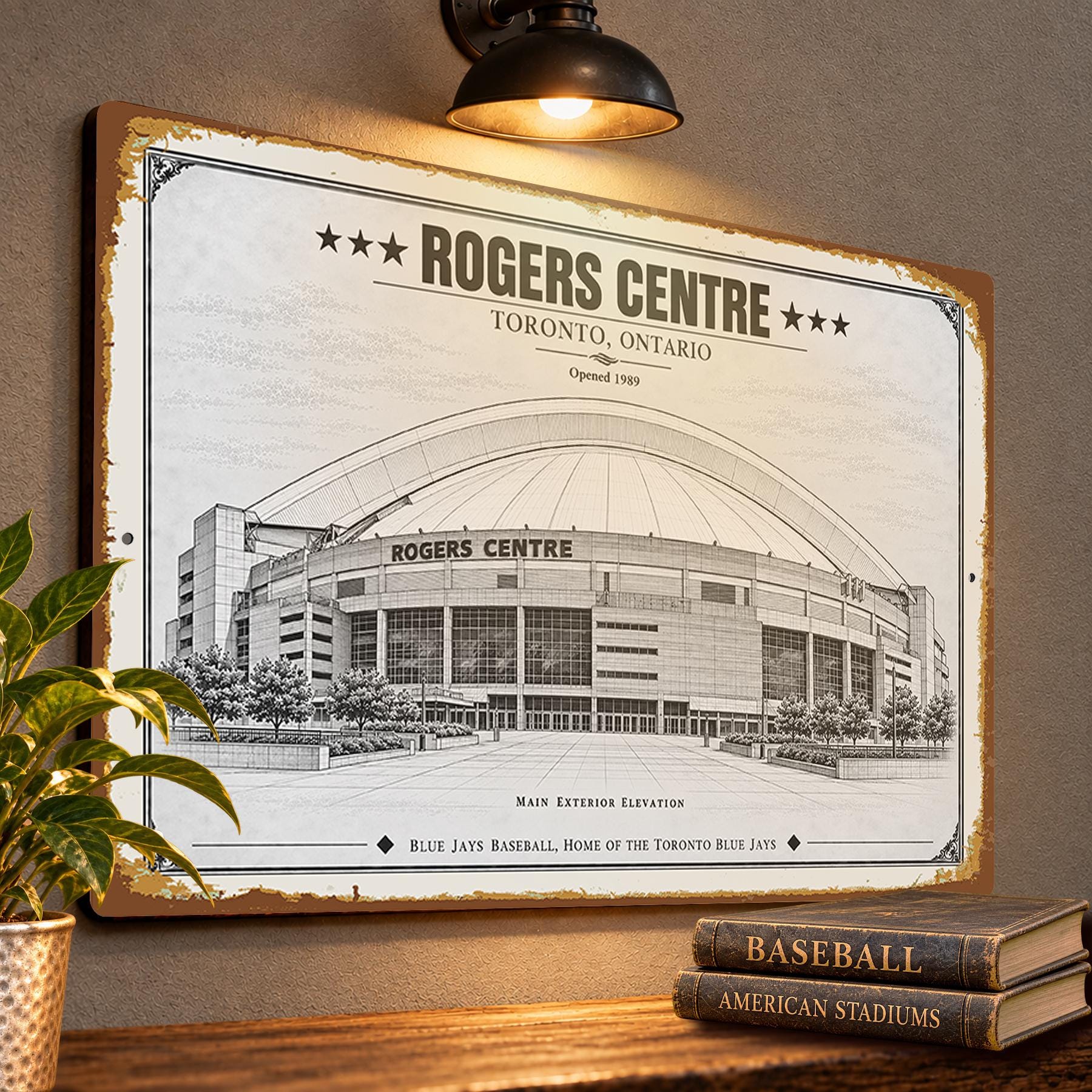 Rogers Centre Blueprint Wall Plaque, Toronto Blue Jays Baseball Fan Gift, Vintage Stadium Art