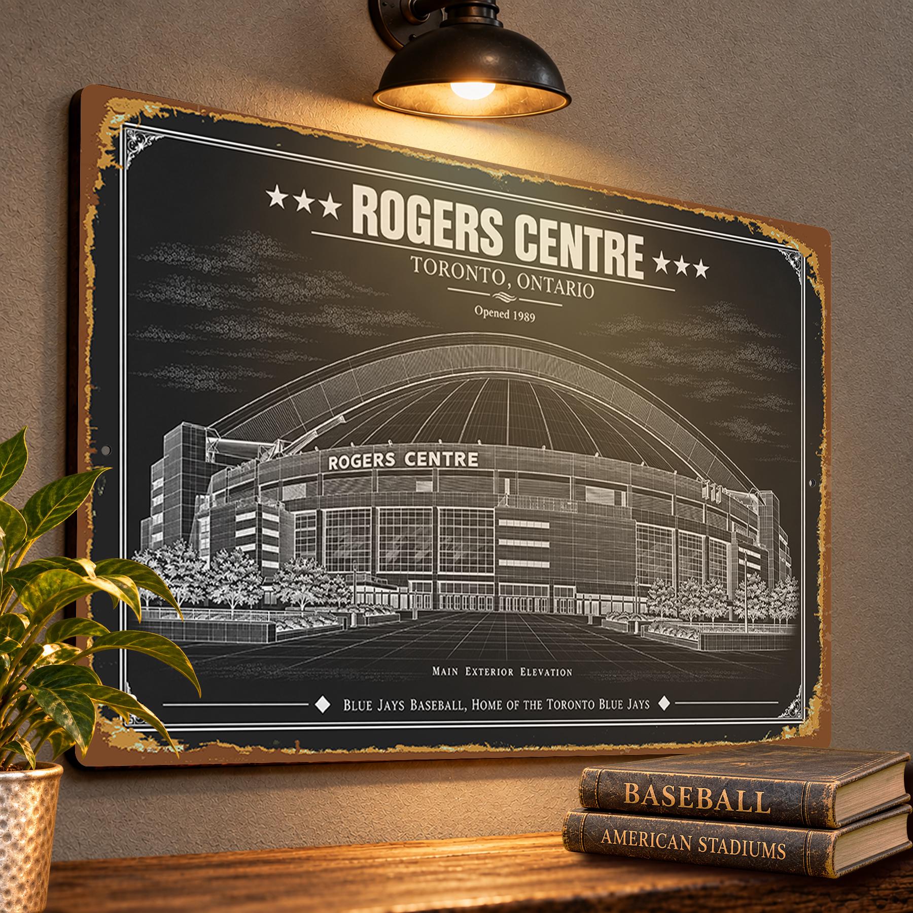 Rogers Centre Blueprint Wall Plaque, Toronto Blue Jays Baseball Fan Gift, Vintage Stadium Art
