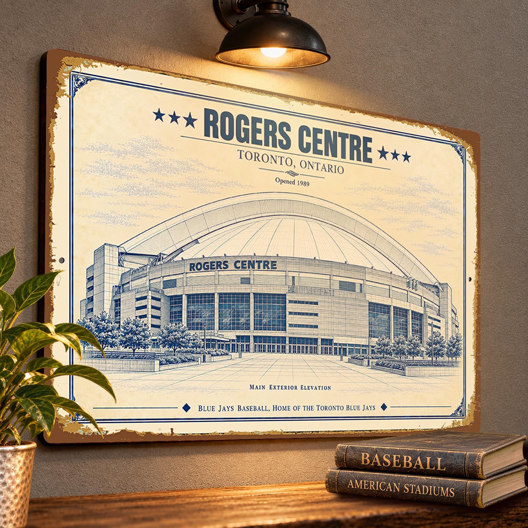 Rogers Centre Blueprint Wall Plaque, Toronto Blue Jays Baseball Fan Gift, Vintage Stadium Art