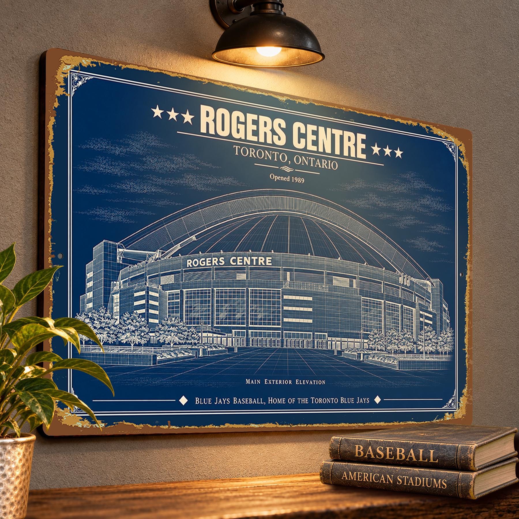 Rogers Centre Blueprint Wall Plaque, Toronto Blue Jays Baseball Fan Gift, Vintage Stadium Art