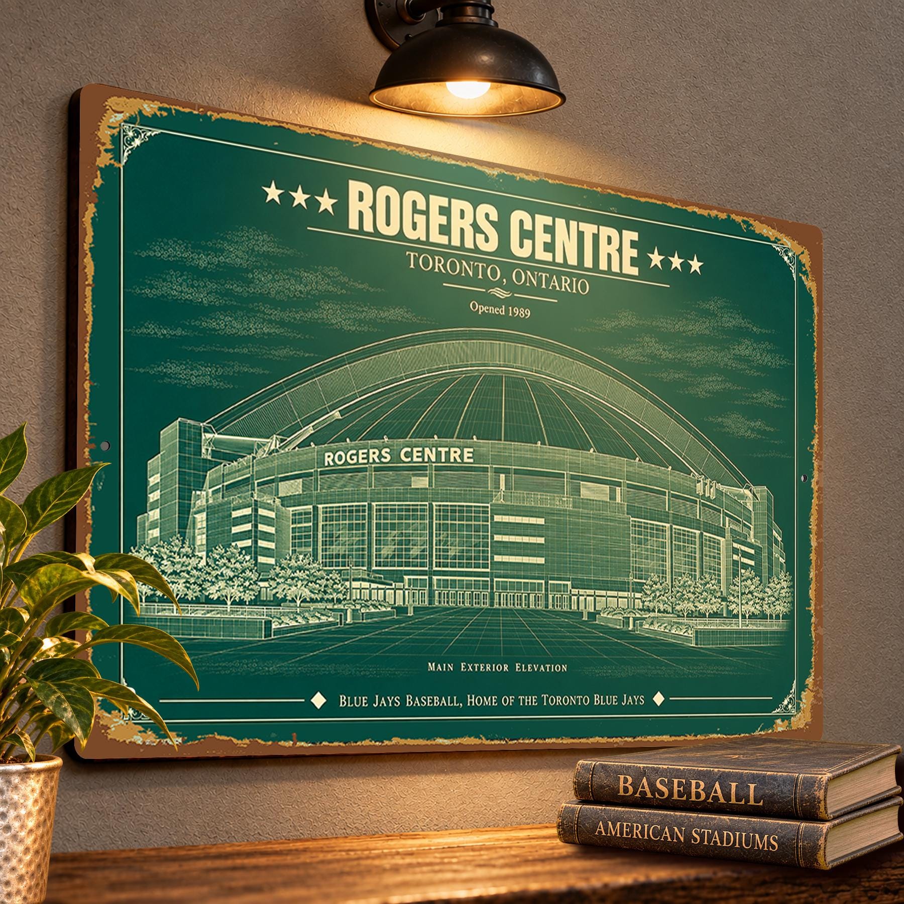 Rogers Centre Blueprint Wall Plaque, Toronto Blue Jays Baseball Fan Gift, Vintage Stadium Art