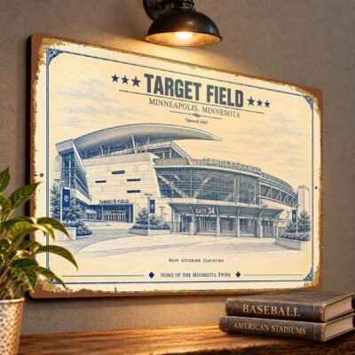Target Field Blueprint Wall Plaque, Minnesota Twins Baseball Fan Gift, Vintage Ballpark Art