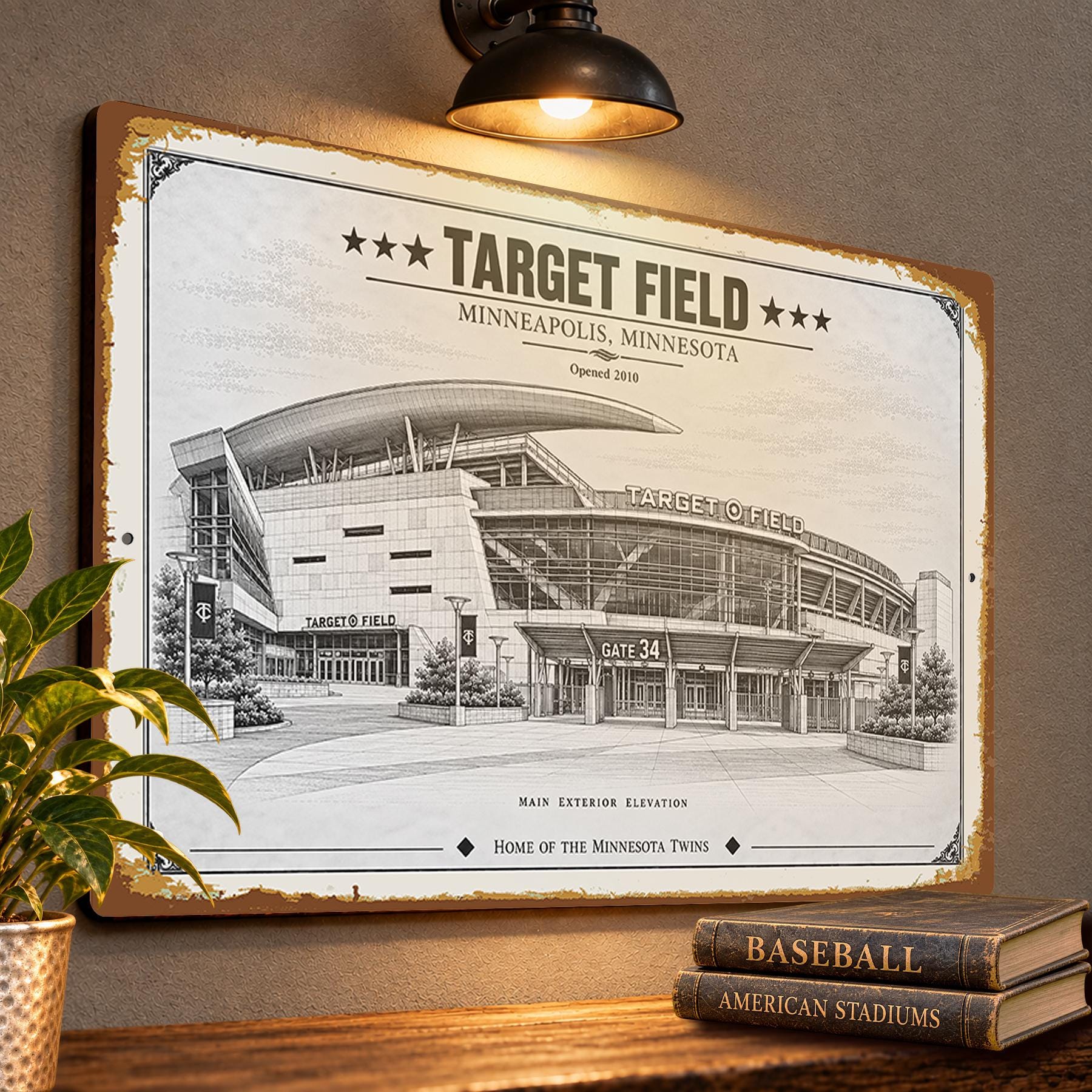 Target Field Blueprint Wall Plaque, Minnesota Twins Baseball Fan Gift, Vintage Ballpark Art