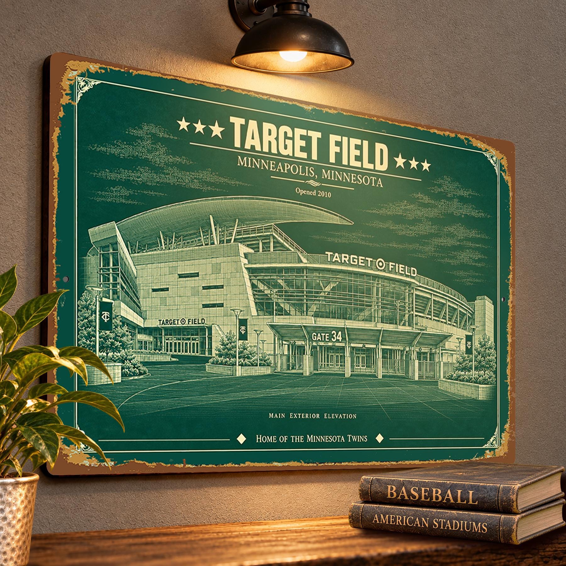 Target Field Blueprint Wall Plaque, Minnesota Twins Baseball Fan Gift, Vintage Ballpark Art