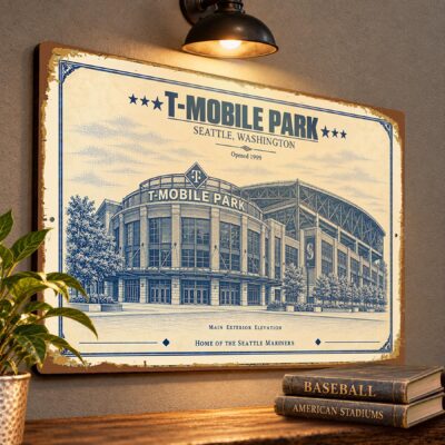 T-Mobile Park Blueprint Wall Plaque, Seattle Mariners Baseball Fan Gift, Vintage Stadium Art