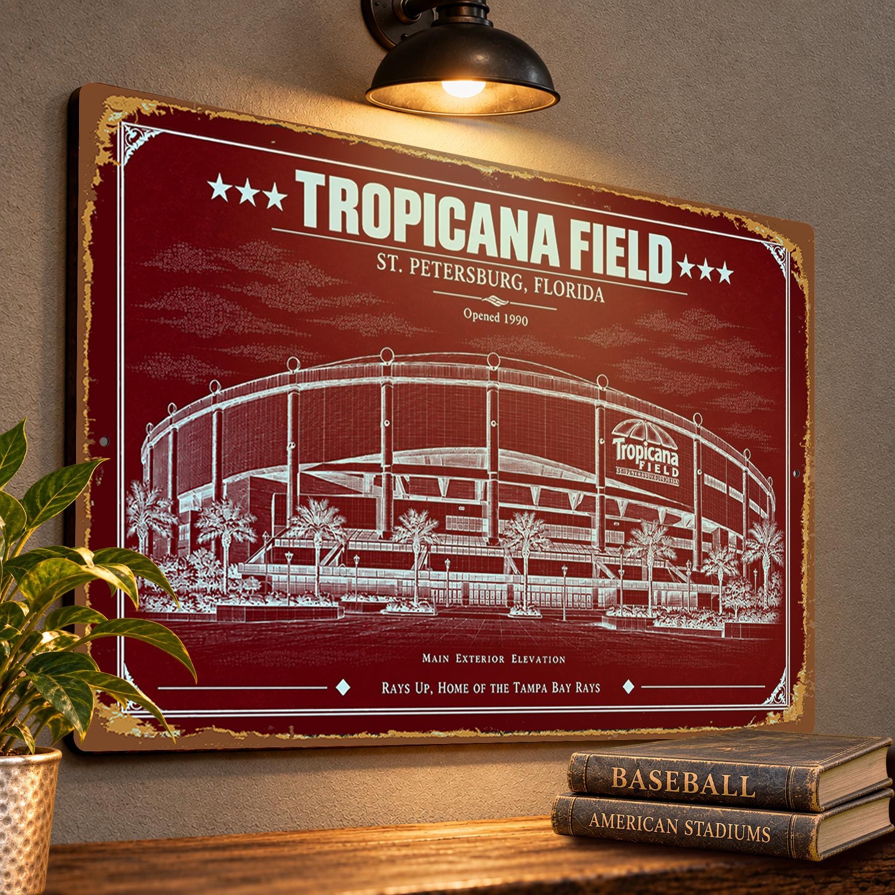 Tropicana Field Blueprint Wall Plaque, Tampa Bay Rays Baseball Fan Gift, Vintage Stadium Art