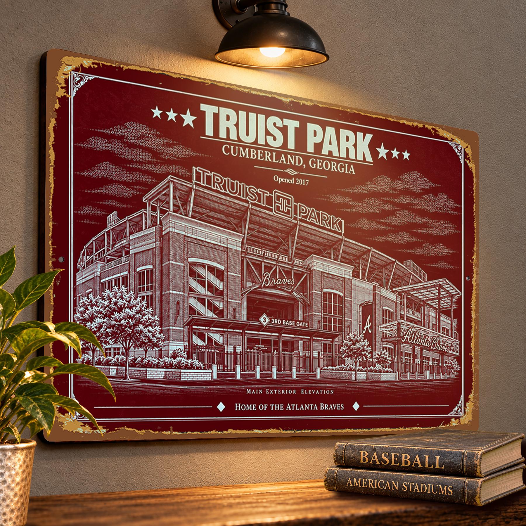 Truist Park Blueprint Wall Plaque, Atlanta Braves Baseball Fan Gift, Vintage Ballpark Art