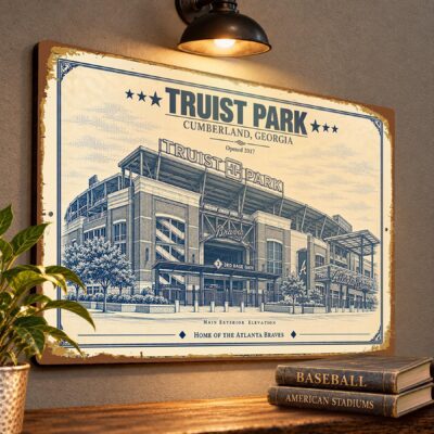 Truist Park Blueprint Wall Plaque, Atlanta Braves Baseball Fan Gift, Vintage Ballpark Art
