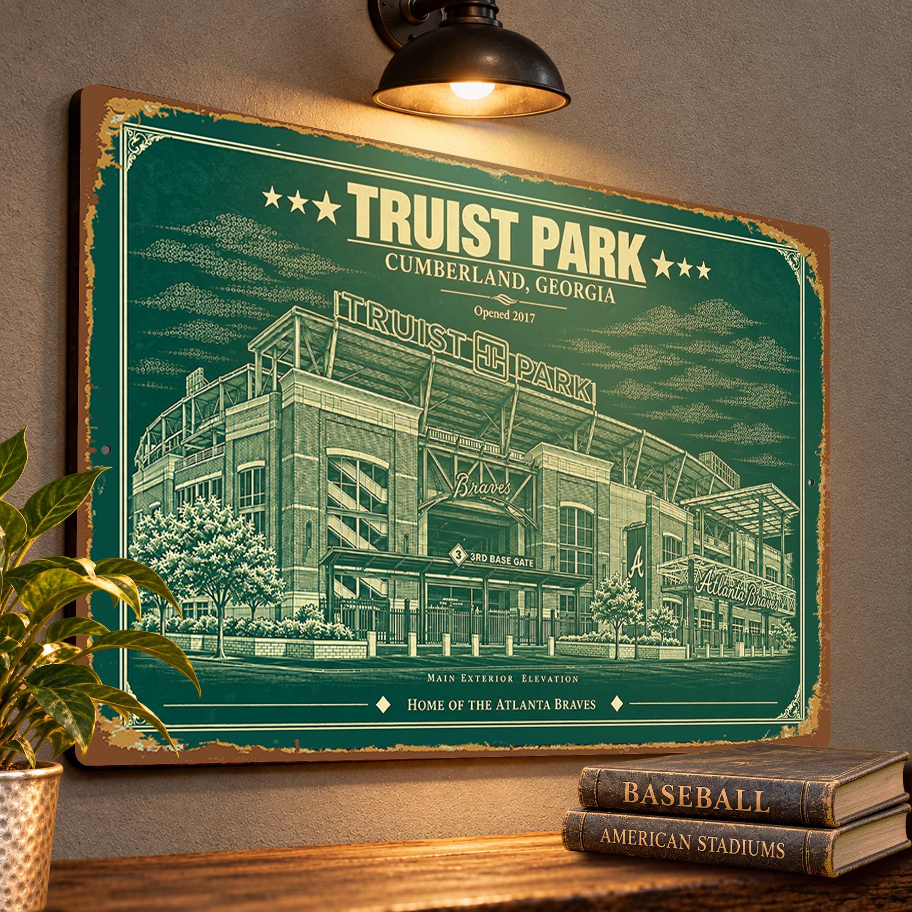 Truist Park Blueprint Wall Plaque, Atlanta Braves Baseball Fan Gift, Vintage Ballpark Art