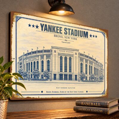 Yankee Stadium Blueprint Wall Plaque, New York Yankees Baseball Fan Gift, Vintage Ballpark Art