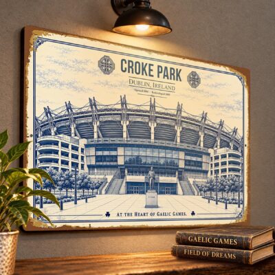 Croke Park Blueprint Wall Plaque, GAA Fan Gift, Vintage Gaelic Games Stadium Art