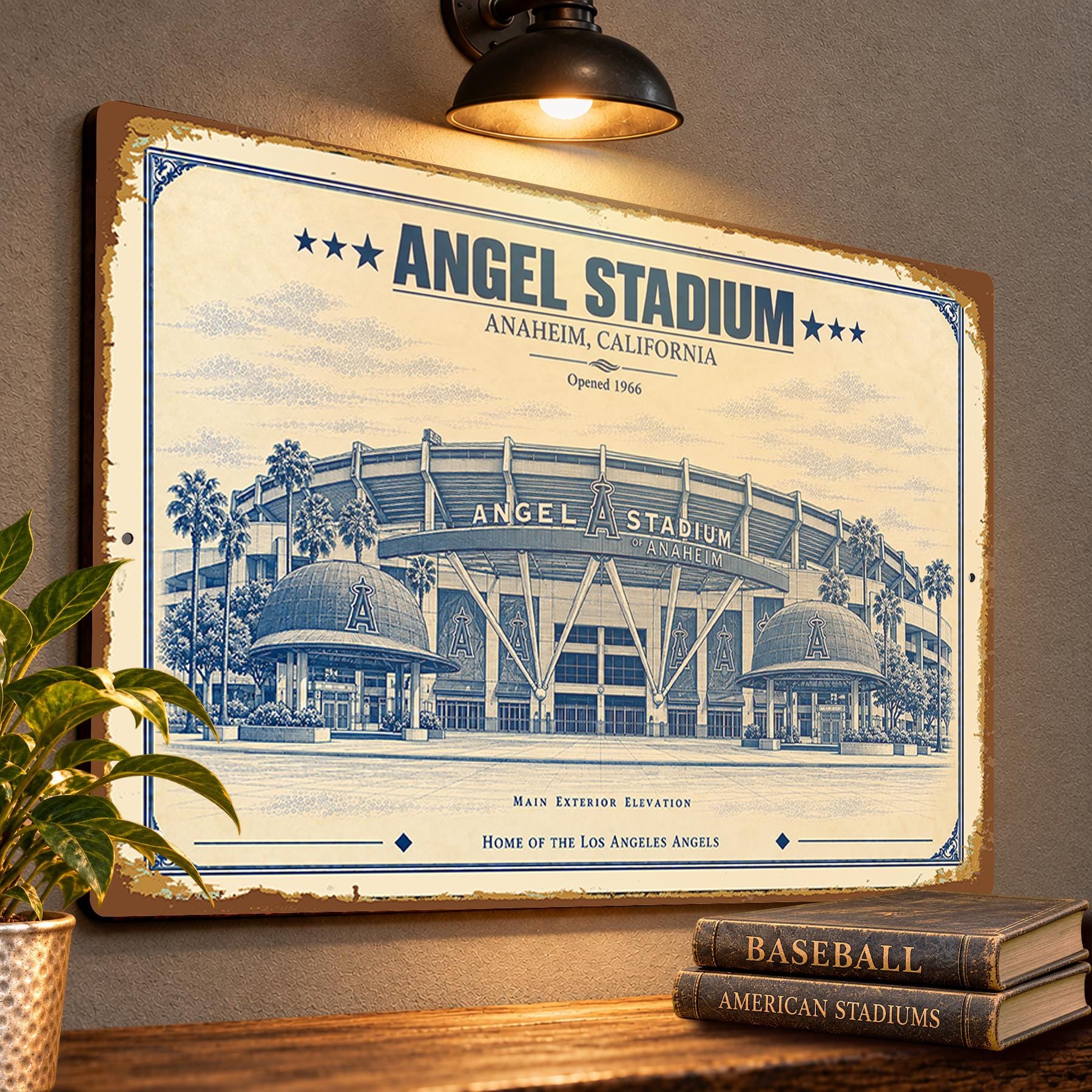 Angel Stadium Blueprint Wall Plaque, Vintage Baseball Art, Los Angeles Angels Fan Gift