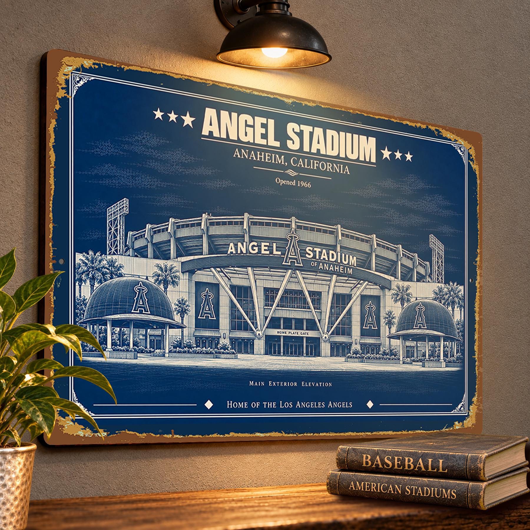 Angel Stadium Blueprint Wall Plaque, Vintage Baseball Art, Los Angeles Angels Fan Gift