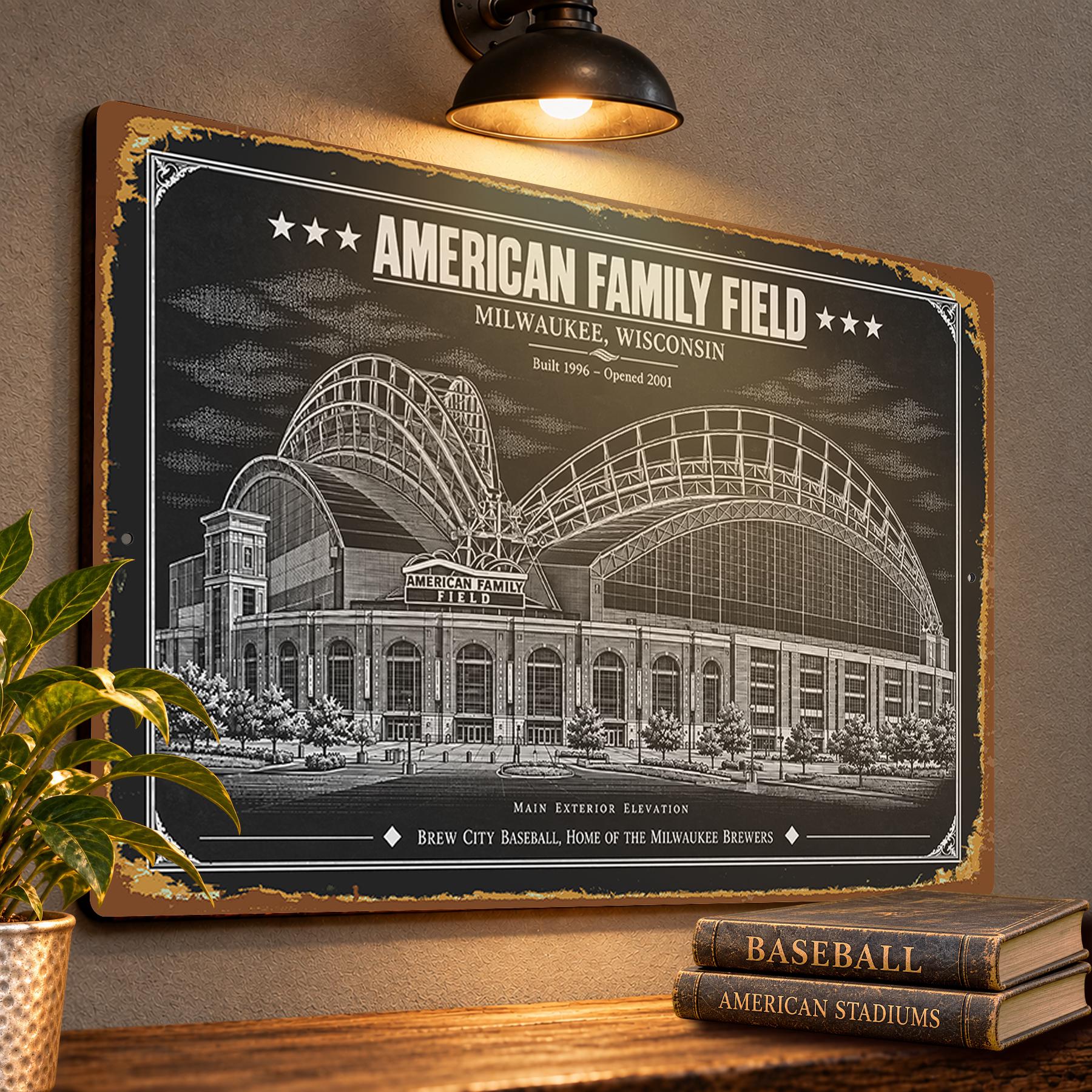 American Family Field Blueprint Wall Plaque, Milwaukee Brewers Fan Gift, Vintage Baseball Decor