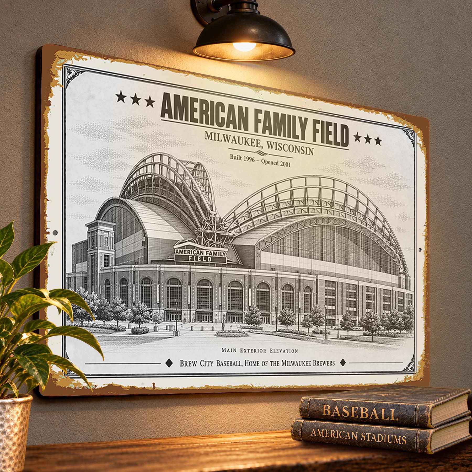 American Family Field Blueprint Wall Plaque, Milwaukee Brewers Fan Gift, Vintage Baseball Decor