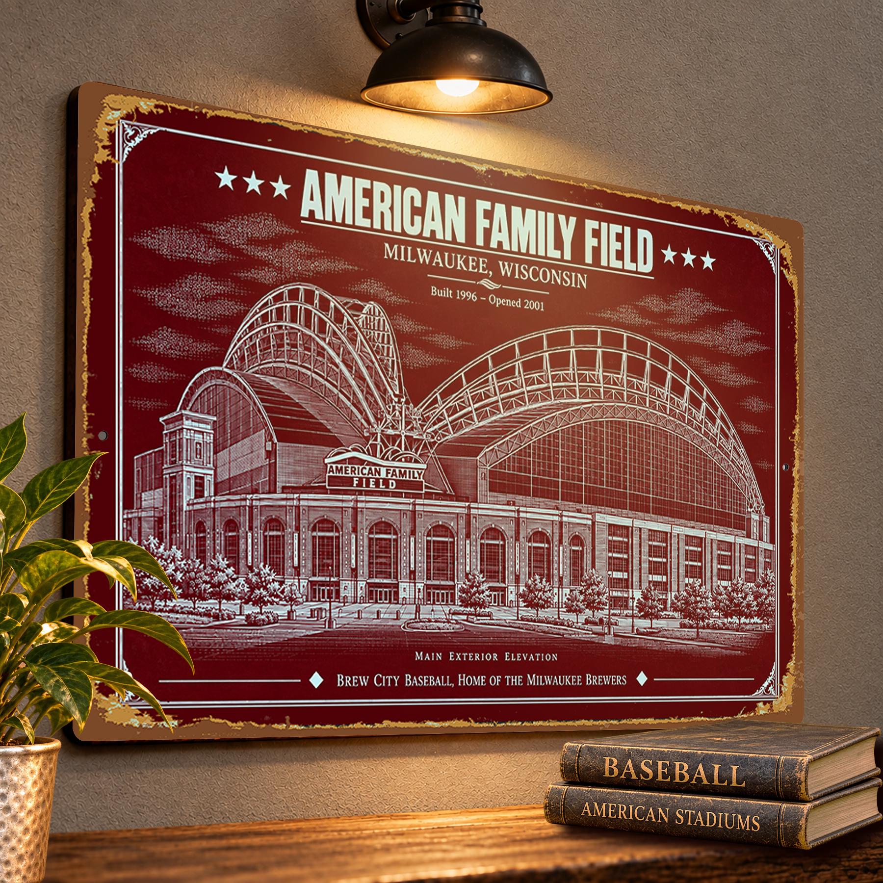 American Family Field Blueprint Wall Plaque, Milwaukee Brewers Fan Gift, Vintage Baseball Decor