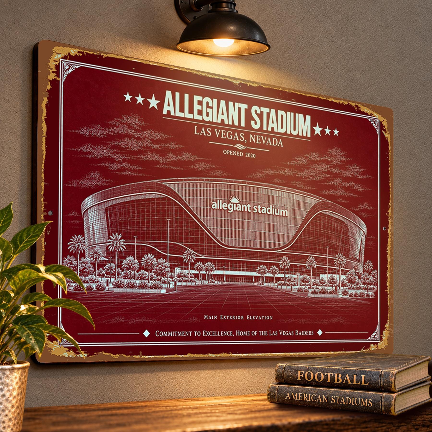 Allegiant Stadium Blueprint Wall Plaque, Las Vegas Raiders Fan Gift, Vintage Football Art