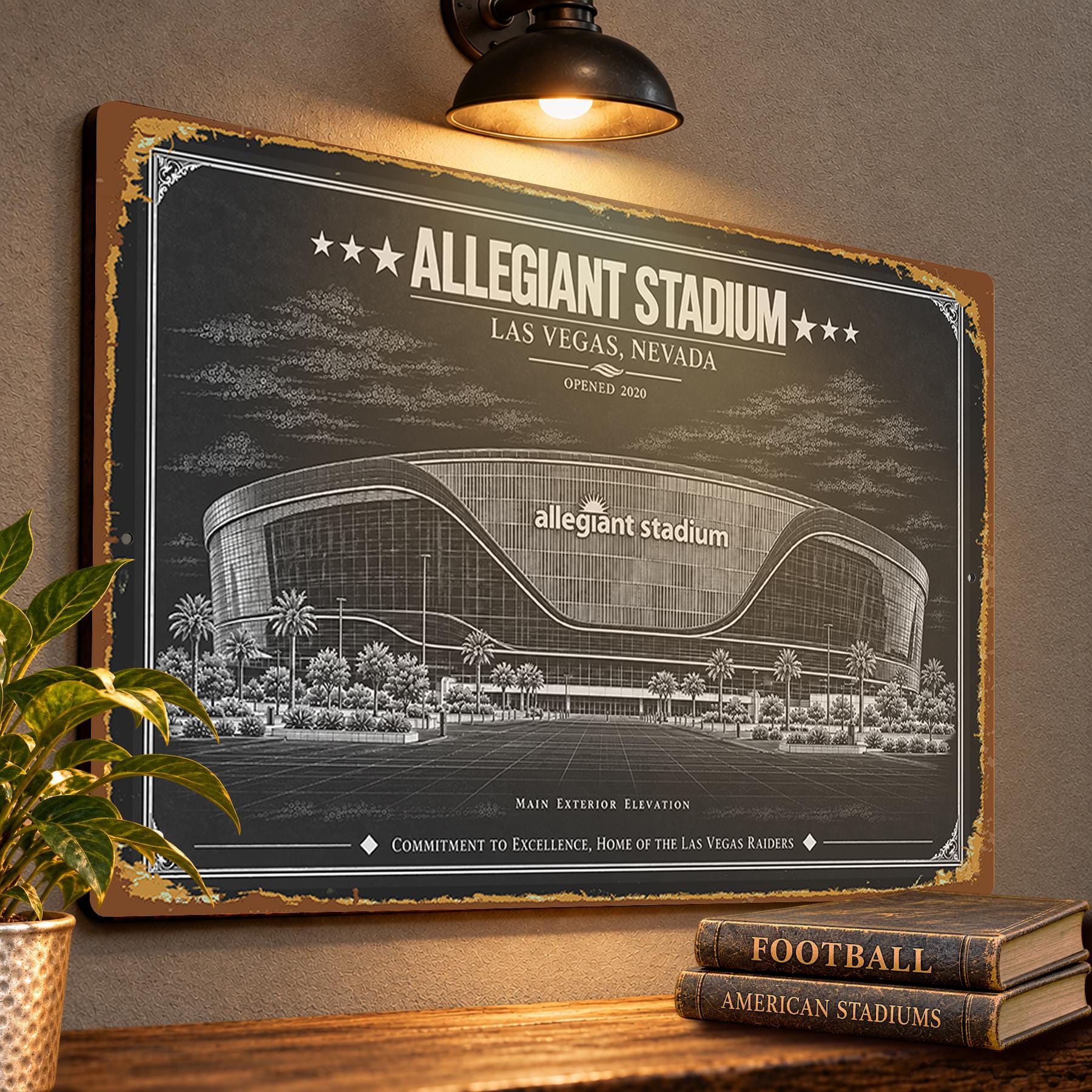 Allegiant Stadium Blueprint Wall Plaque, Las Vegas Raiders Fan Gift, Vintage Football Art