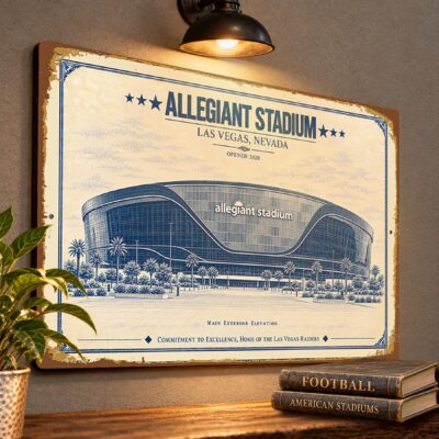 Allegiant Stadium Blueprint Wall Plaque, Las Vegas Raiders Fan Gift, Vintage Football Art