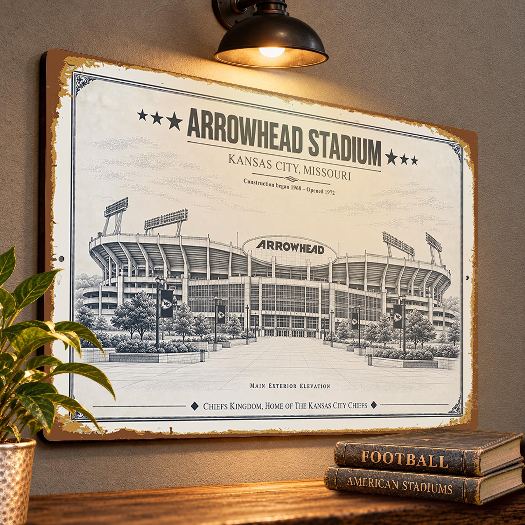 Arrowhead Stadium Blueprint Wall Plaque, Kansas City Chiefs Fan Gift, Vintage Football Art