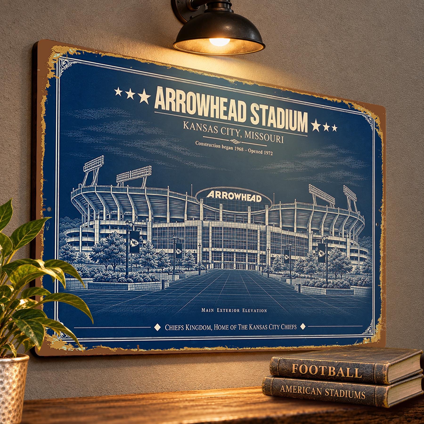 Arrowhead Stadium Blueprint Wall Plaque, Kansas City Chiefs Fan Gift, Vintage Football Art