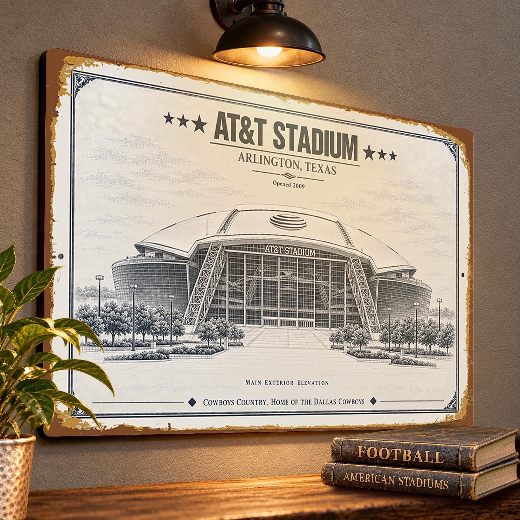 AT&T Stadium Blueprint Wall Plaque, Dallas Cowboys Fan Gift, Vintage Football Decor