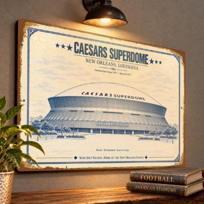 Caesars Superdome Blueprint Wall Plaque, New Orleans Saints Fan Gift, Vintage Football Art