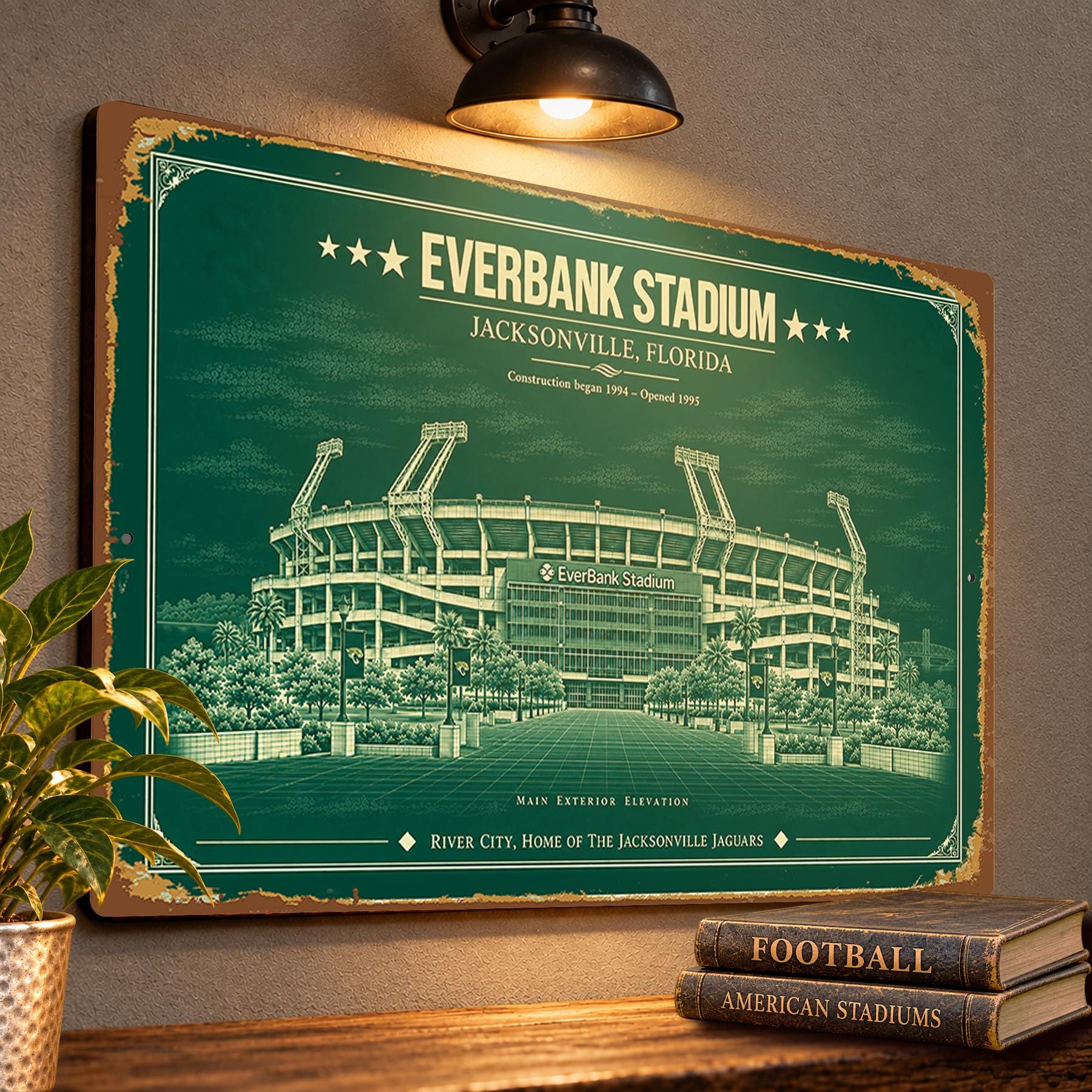 EverBank Stadium Blueprint Wall Plaque, Jacksonville Jaguars Fan Gift, Vintage Football Art