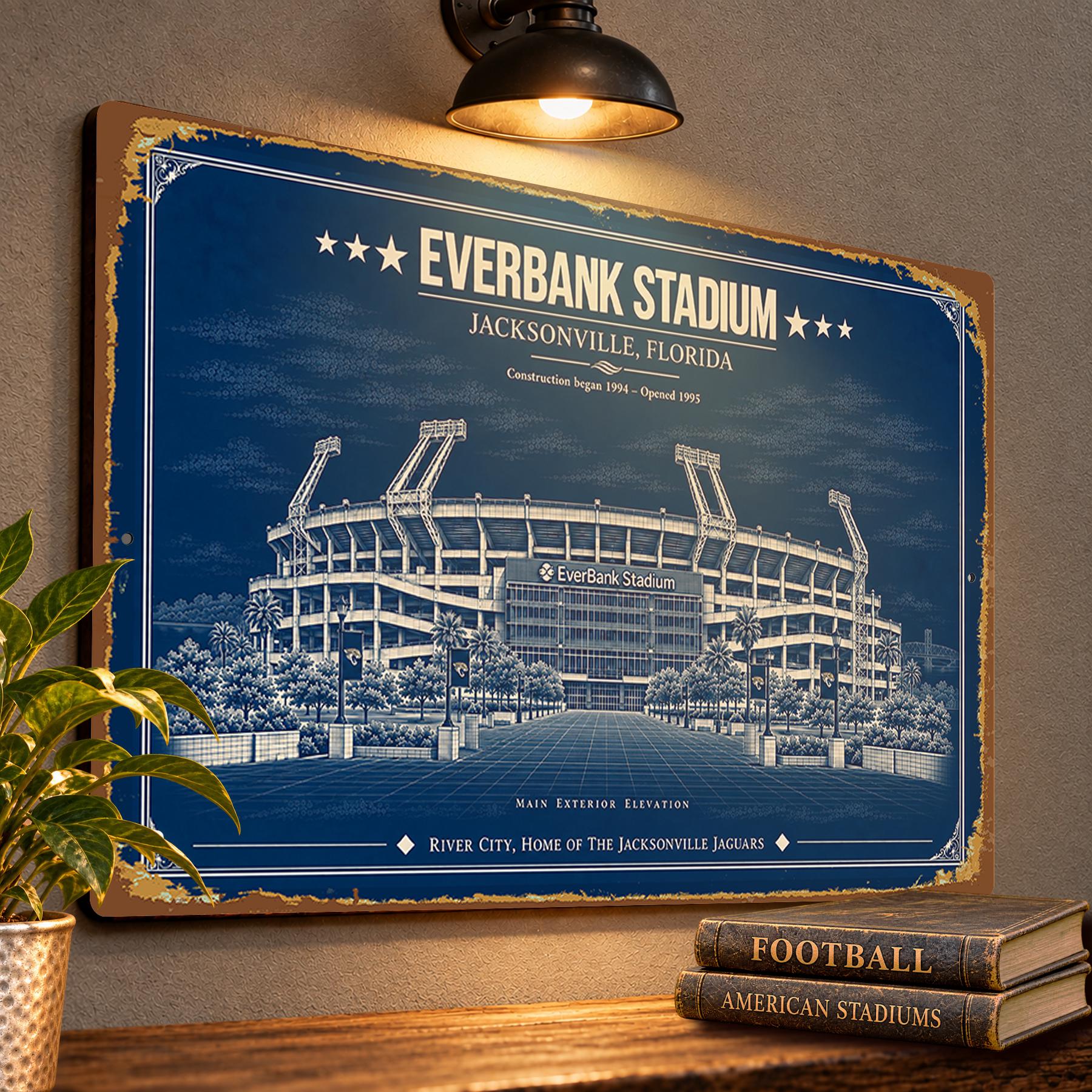 EverBank Stadium Blueprint Wall Plaque, Jacksonville Jaguars Fan Gift, Vintage Football Art