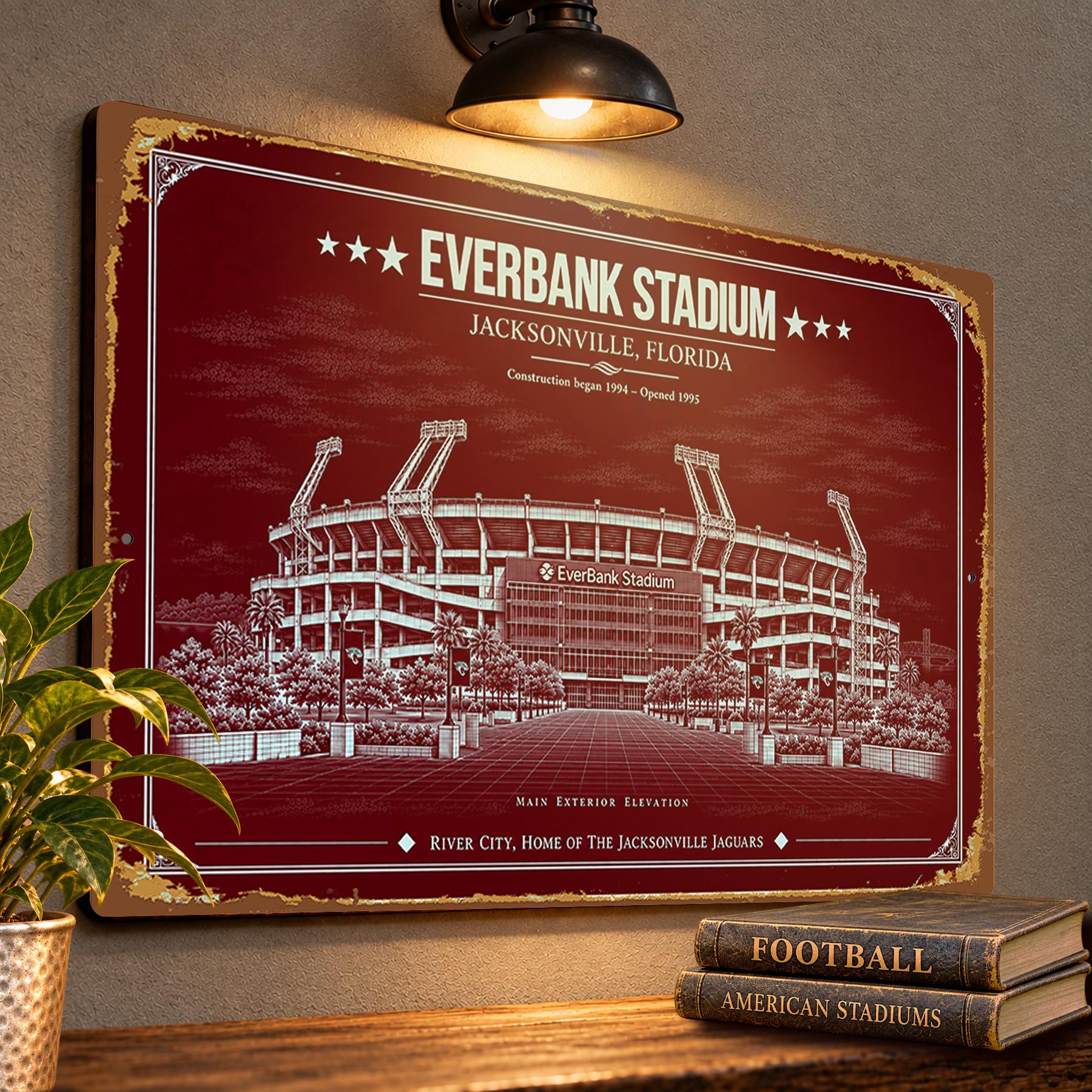 EverBank Stadium Blueprint Wall Plaque, Jacksonville Jaguars Fan Gift, Vintage Football Art