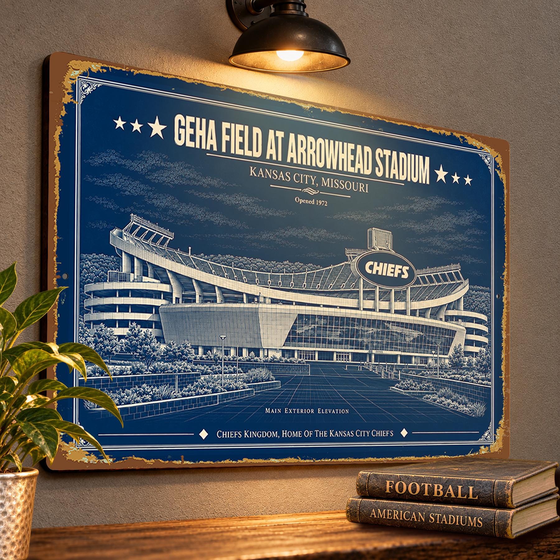 GEHA Field at Arrowhead Stadium Blueprint Plaque, Kansas City Chiefs Fan Gift