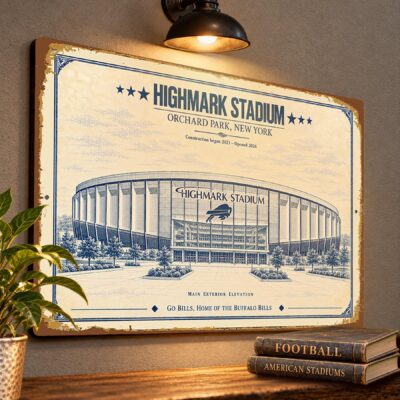 Highmark Stadium Blueprint Wall Plaque, Buffalo Bills Fan Gift, Vintage Football Art