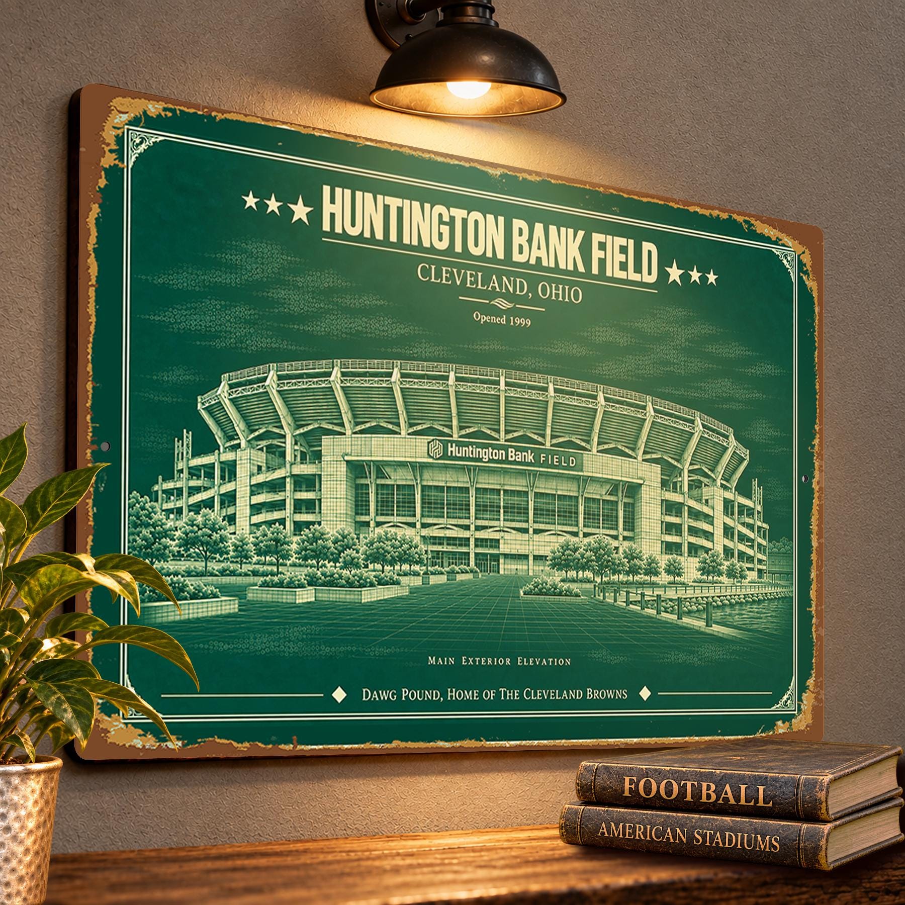 Huntington Bank Field Blueprint Wall Plaque, Cleveland Browns Fan Gift, Vintage Football Art