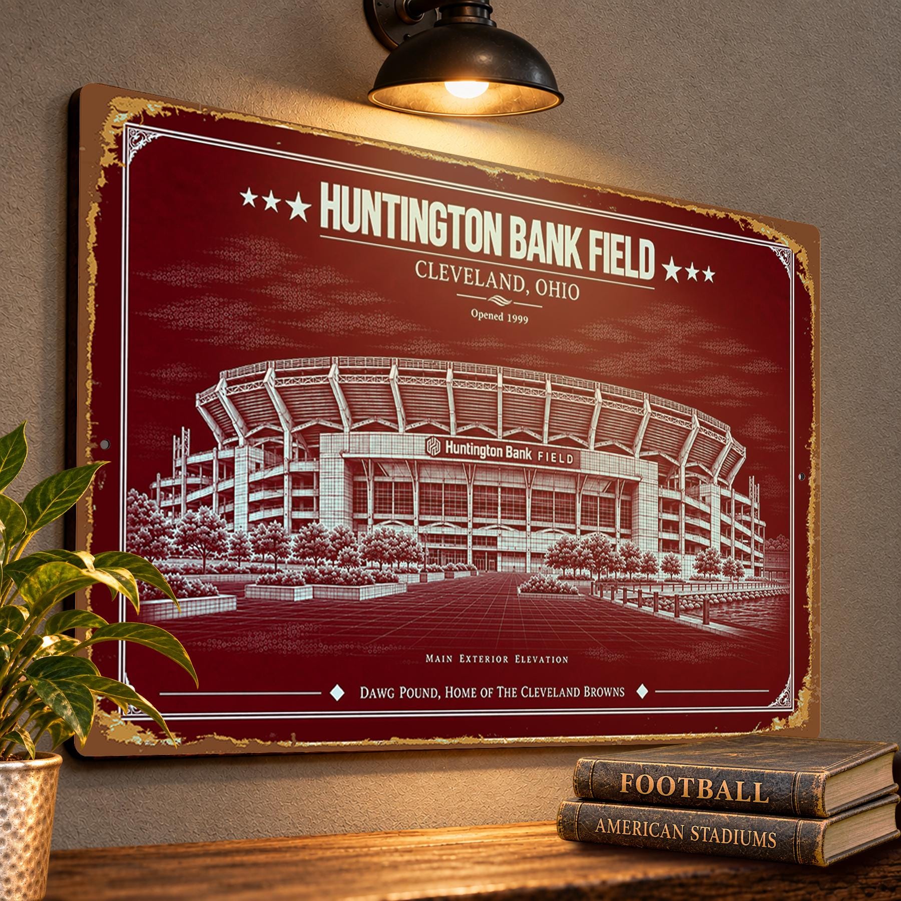 Huntington Bank Field Blueprint Wall Plaque, Cleveland Browns Fan Gift, Vintage Football Art