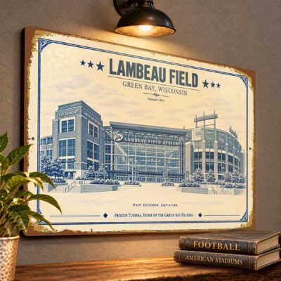 Lambeau Field Blueprint Wall Plaque, Green Bay Packers Fan Gift, Vintage Football Art