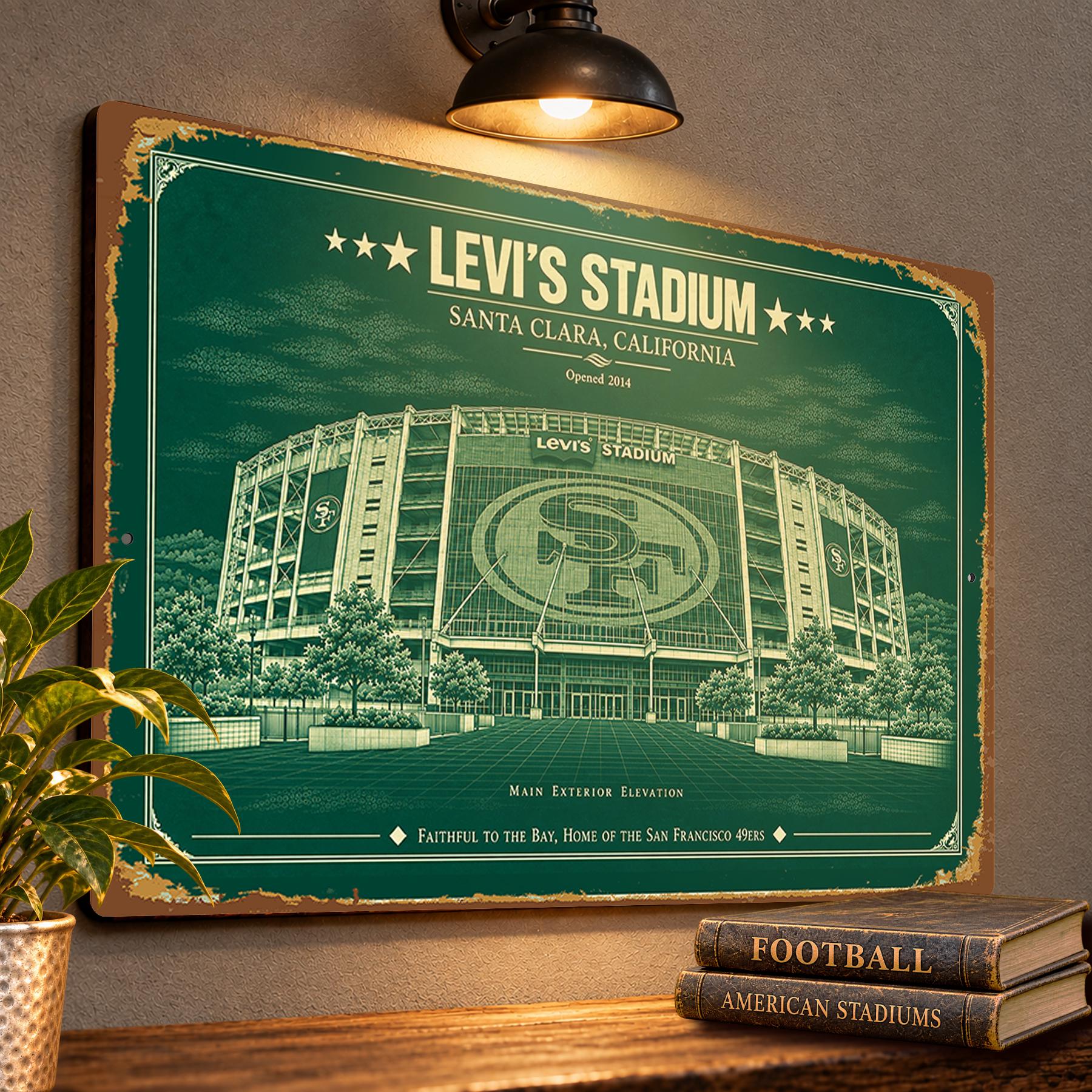 Levi’s Stadium Blueprint Wall Plaque, San Francisco 49ers Fan Gift, Vintage Football Art