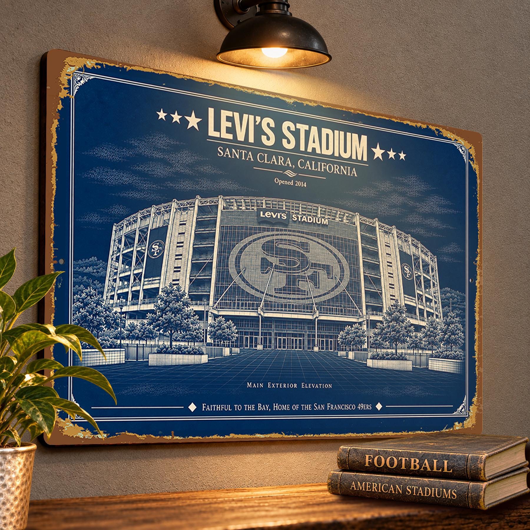Levi’s Stadium Blueprint Wall Plaque, San Francisco 49ers Fan Gift, Vintage Football Art