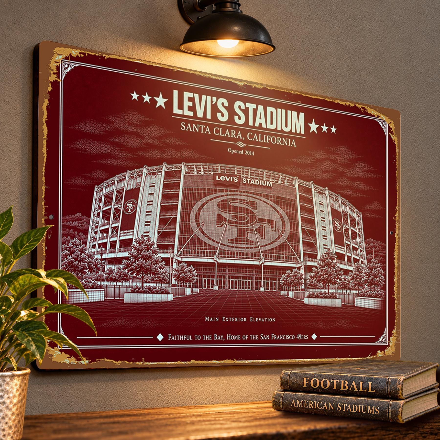 Levi’s Stadium Blueprint Wall Plaque, San Francisco 49ers Fan Gift, Vintage Football Art