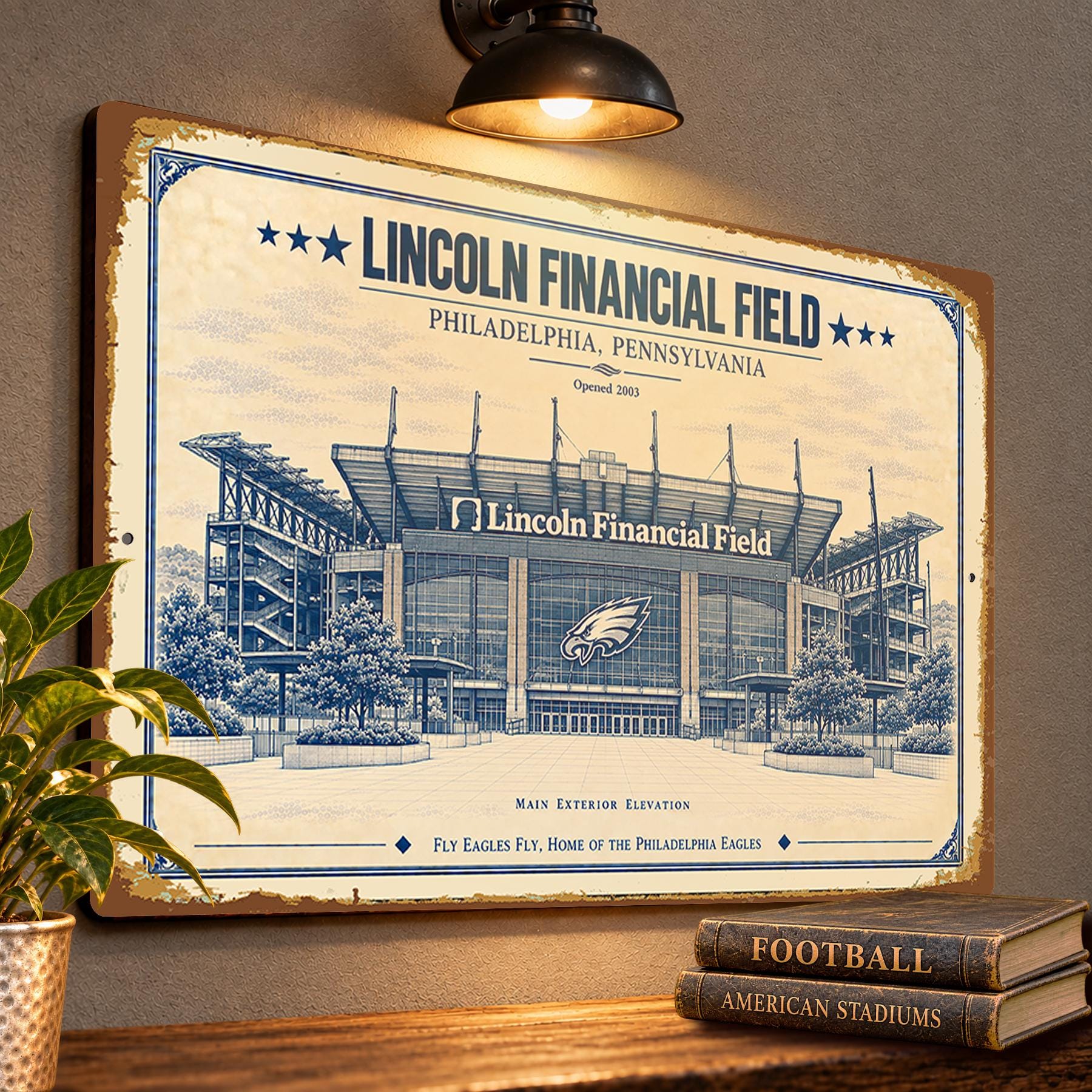 Lincoln Financial Field Blueprint Wall Plaque, Philadelphia Eagles Fan Gift, Vintage Football Art