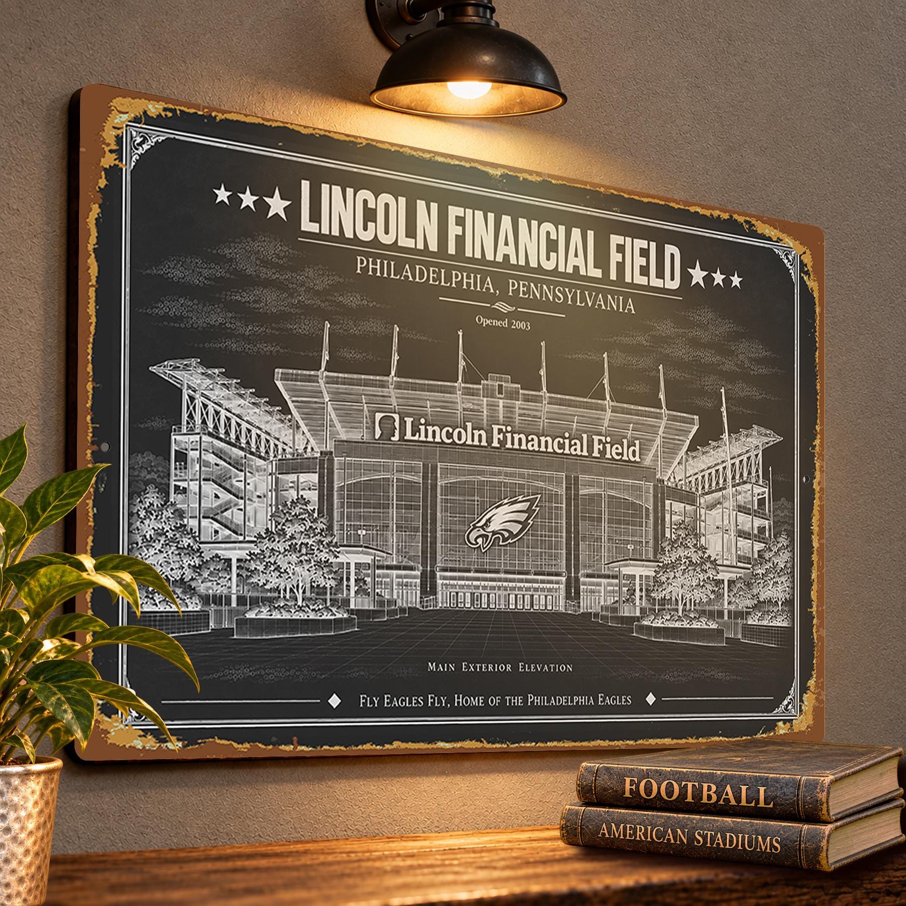 Lincoln Financial Field Blueprint Wall Plaque, Philadelphia Eagles Fan Gift, Vintage Football Art
