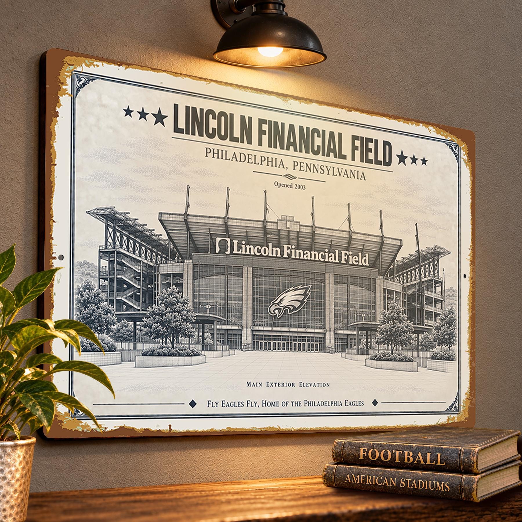 Lincoln Financial Field Blueprint Wall Plaque, Philadelphia Eagles Fan Gift, Vintage Football Art