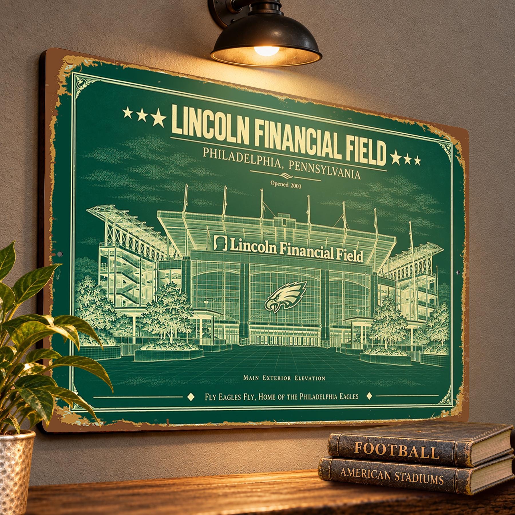 Lincoln Financial Field Blueprint Wall Plaque, Philadelphia Eagles Fan Gift, Vintage Football Art