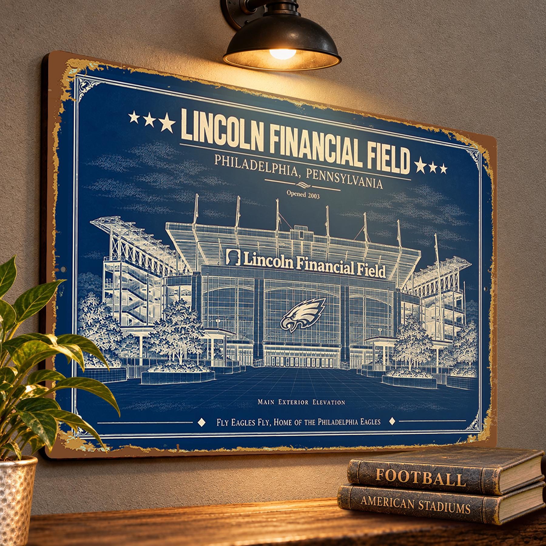 Lincoln Financial Field Blueprint Wall Plaque, Philadelphia Eagles Fan Gift, Vintage Football Art