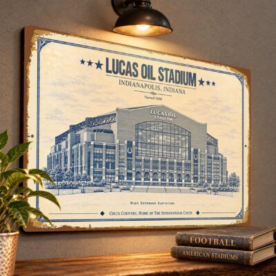 Lucas Oil Stadium Blueprint Wall Plaque, Indianapolis Colts Fan Gift, Vintage Football Art