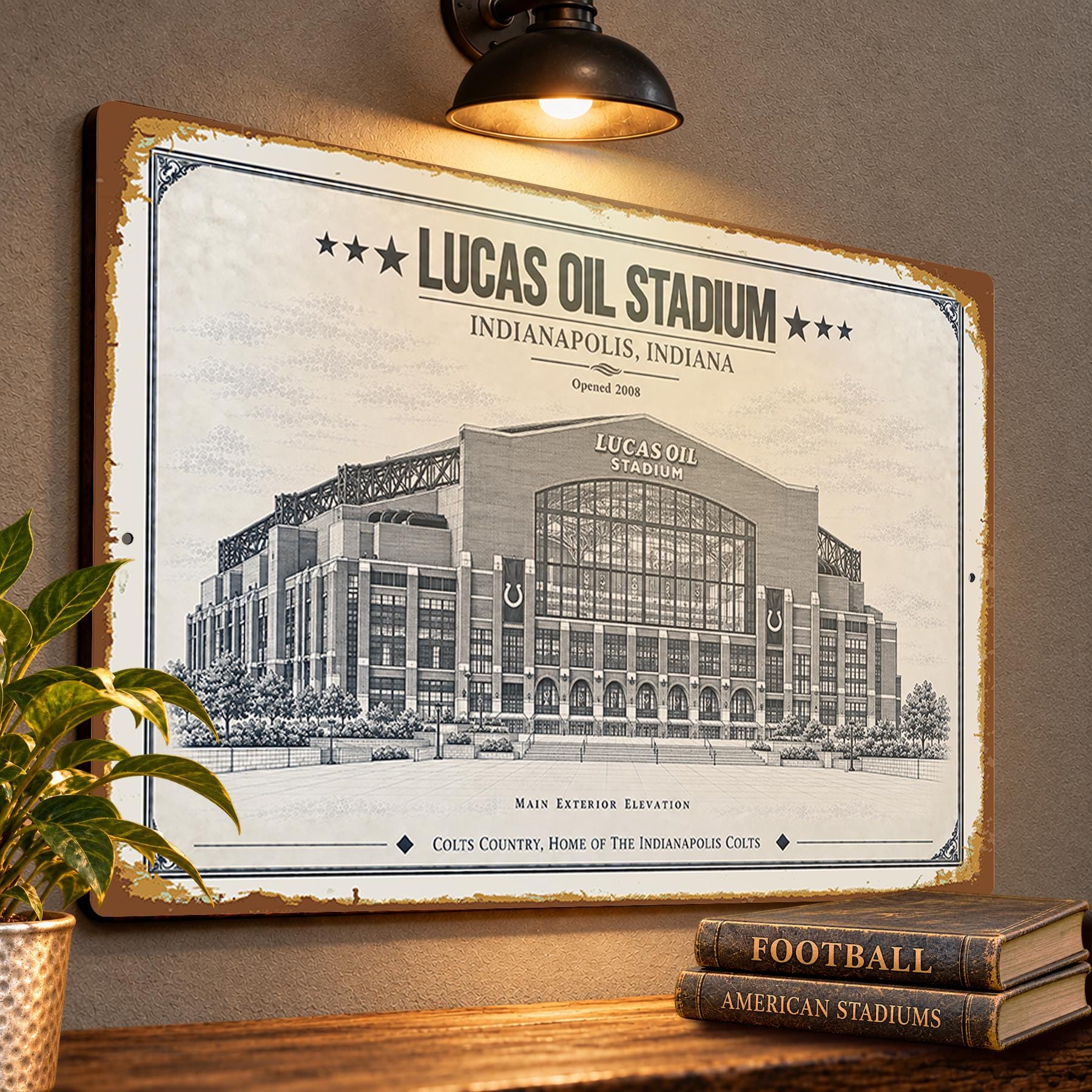 Lucas Oil Stadium Blueprint Wall Plaque, Indianapolis Colts Fan Gift, Vintage Football Art