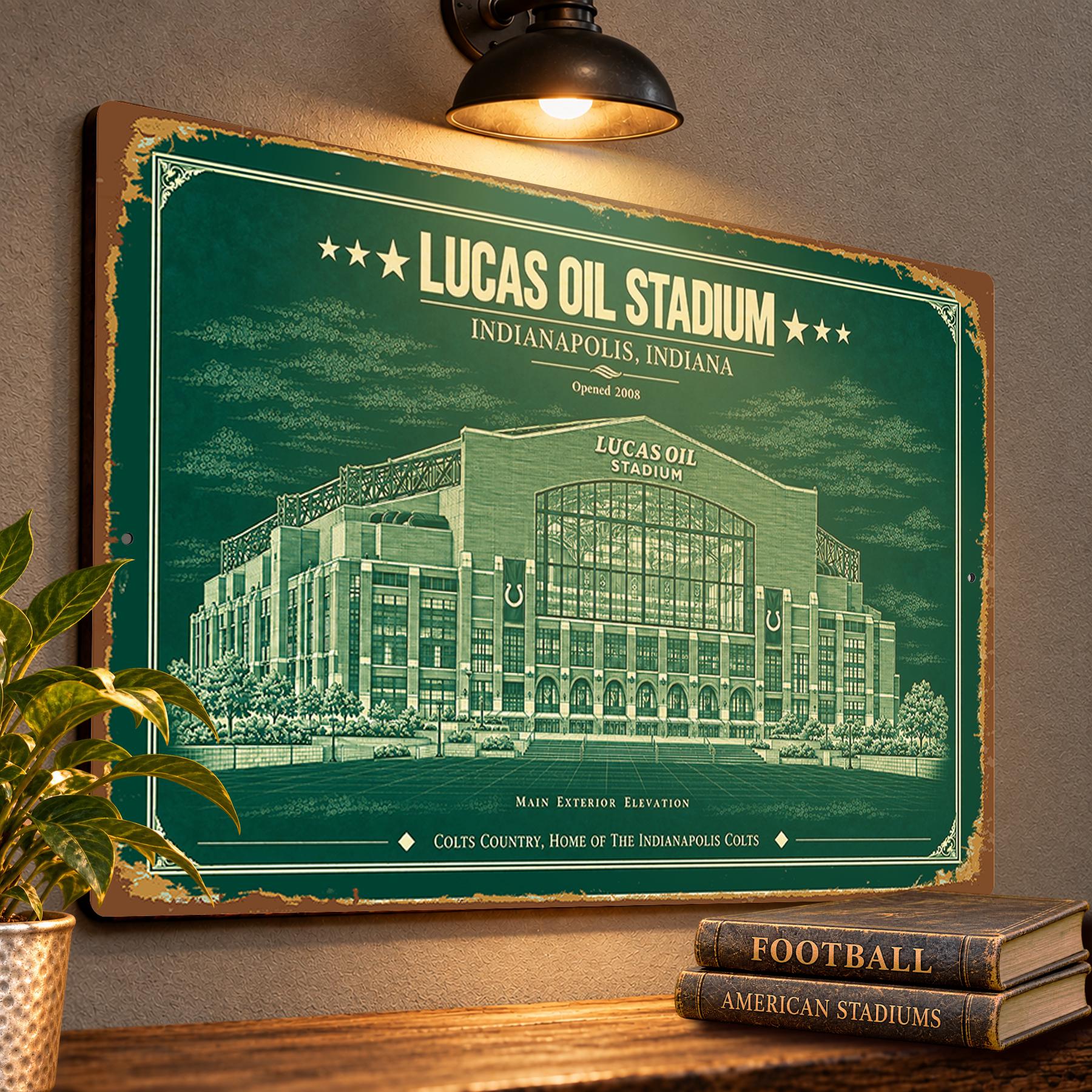 Lucas Oil Stadium Blueprint Wall Plaque, Indianapolis Colts Fan Gift, Vintage Football Art