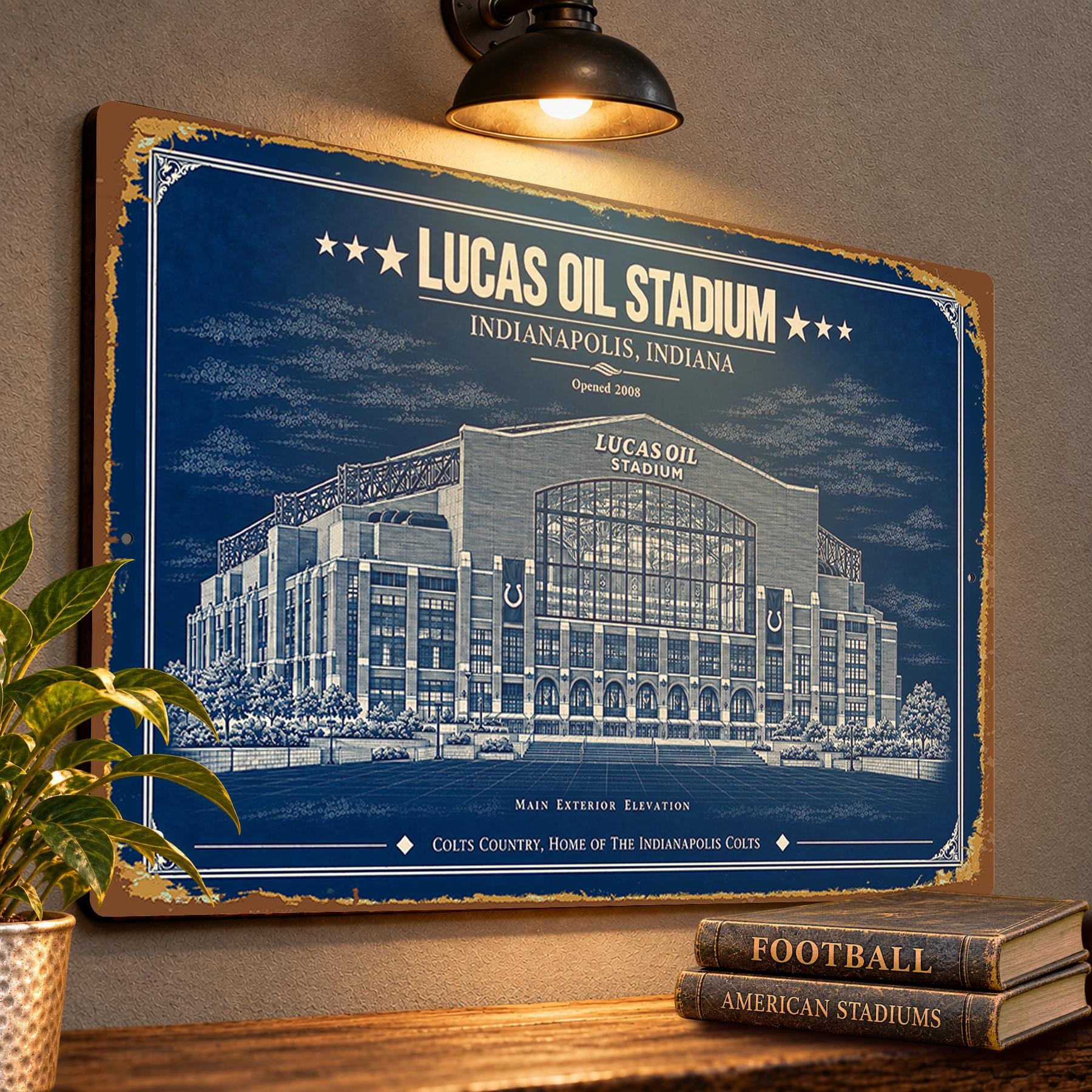 Lucas Oil Stadium Blueprint Wall Plaque, Indianapolis Colts Fan Gift, Vintage Football Art