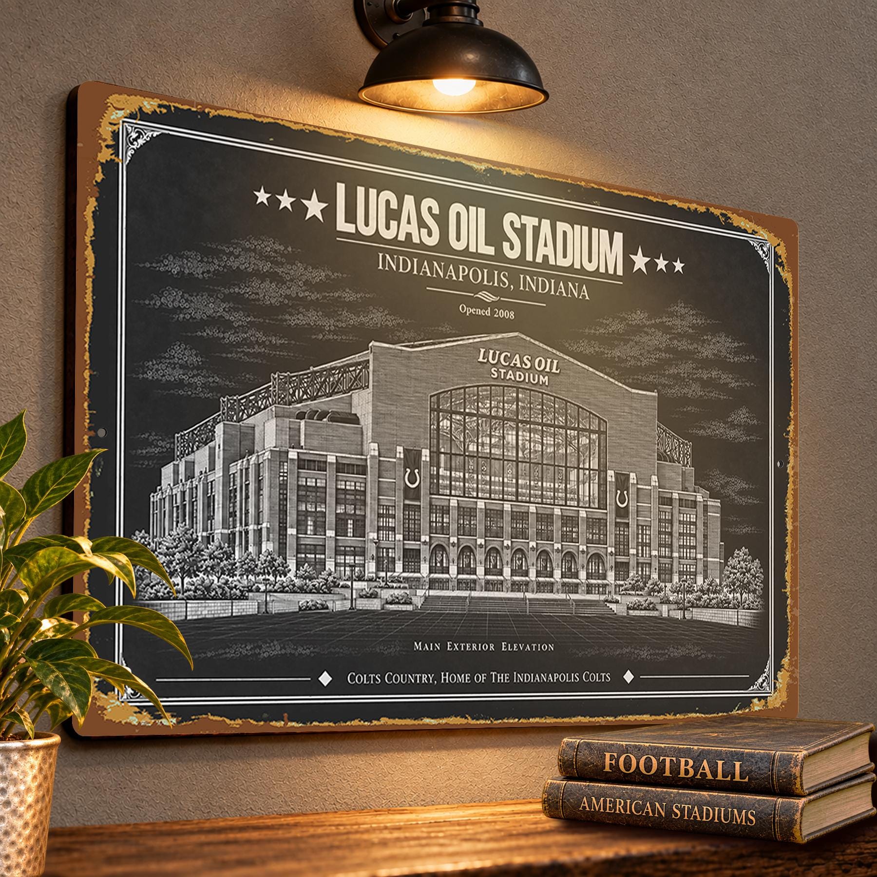 Lucas Oil Stadium Blueprint Wall Plaque, Indianapolis Colts Fan Gift, Vintage Football Art