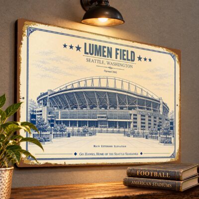 Lumen Field Blueprint Wall Plaque, Seattle Seahawks Fan Gift, Vintage Stadium Art
