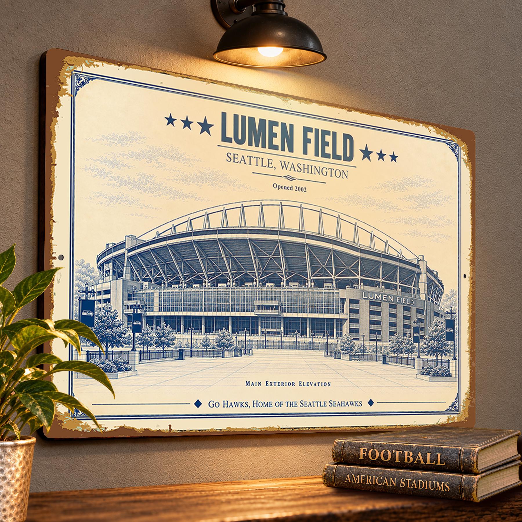 Lumen Field Blueprint Wall Plaque, Seattle Seahawks Fan Gift, Vintage Stadium Art